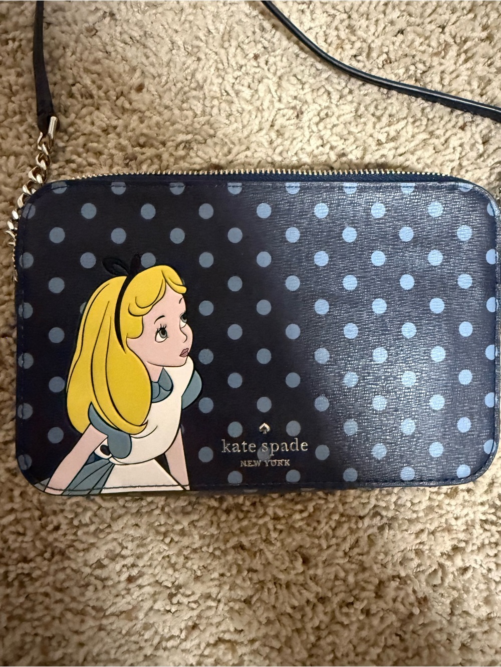 ♠️ Kate Spade Disney Navy Alice in Wonderland Polka Dot Crossbody Bag NWT - Picture 10 of 11